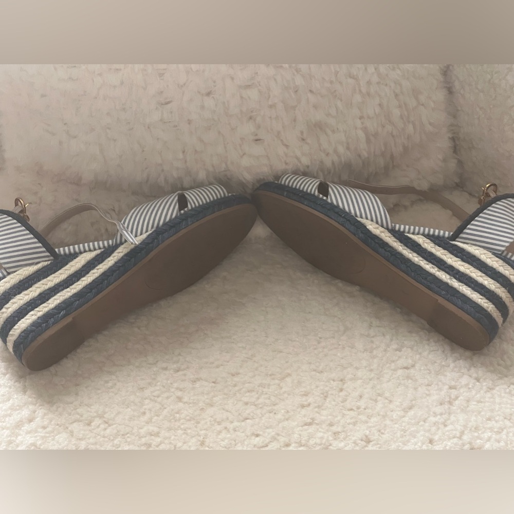 Stuart Weitzman Mirela Stripes Wedges - Blue - Wedge Sandals US Size 9.5 - Picture 4 of 8